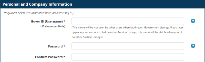 Image of the BuyerID and password choice area of the Buyer registration process